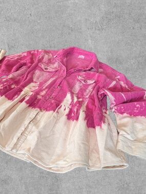 Blue Buttercup Pink Tie Dye Corduroy Button Down Jacket Peplum Lightweight
